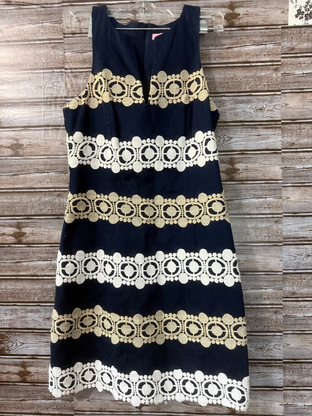 Lilly Pulitzer Augusta Shift Dress Size 2 Gold Blue Lace Sleeveless
